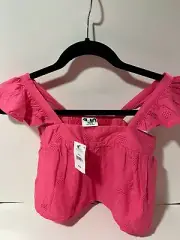 Cotton On Kids Rasberry Pink Embroidered Amara Flutter Sleeve Top Size 9-10