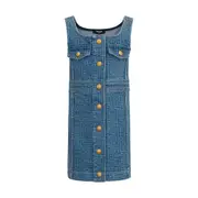 Balmain Kids Logo Monogram Sleeveless Denim Dress 8Y,13,13Y,12Y,10Y Blue