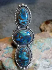 3 Stone Egyptian Turquoise Sterling Silver Ring Navajo Elgin Tom Size 10 1/2