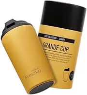 made by Fressko Reusable Coffee Cup - Stainless Steel Insulated Mug - Leak Proof Travel Cup for Hot/Cold Drinks - 3 Hr Heat Retention - Fits Car Holders & Coffee Machines - Canary - 16oz 450ml
