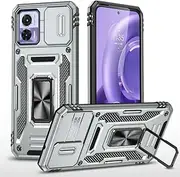 Compatible with Motorola Edge 30 Neo, Heavy Duty Shockproof PC Case with Slide Camera Lens Cover Magnetic Kickstand Cover Case for Motorola Edge 30 Neo-Gray