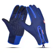 1Pair Waterproof Sports Gloves Touch Screen Glove Anti Slip Palm for Driving Cycling Skiing Dark Blue_S