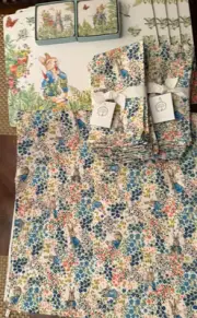 Pottery Barn Beatrix Potter Peter Rabbit Cotton Table Runner 106" & Settings