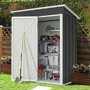 Garden Storage Shed with Plastic Tilted Roof,Lockable Metal Outdoor Shed for Backyard Tool Garage Bike Lockable Utility House Pet Dog Cat Shelter Galvanised，160x95x180cm