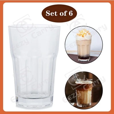 Set of 6 Highball Drinking Glasses Tumblers Thick Sturdy Glass For Juice Coffee