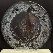 Holiday Serving Platter Tray 13" Clear Glass Etched Duck With Wreath