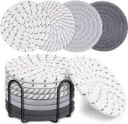 8 Pcs Drink Coasters with Holder, 4 Colors Absorbent Coasters for Drinks, Minima