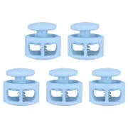 5pcs Cord Lock Double Hole Spring Toggle Stopper for Drawstring, Light Blue