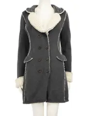 Grey Wool Crochet Detail Coat