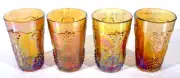 1970 INDIANA GLASS HARVEST GRAPE 4" CARNIVAL AMBER 4 JUICE TUMBLERS SET MINT!