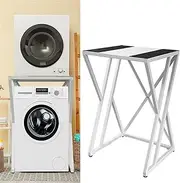 Portable Front Loading Washer Machine and Dryer Holder Shelf 2-Layer - Durable Steel Construction, Adjustable Feet - White, 67x60x102cm, Holds up to 120kg/ 264lbs
