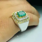 Natural Sawati Emerald Stone Natural Moissanite Ring Sterling Silver 925