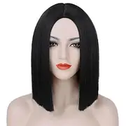Black Bob Wigs for Women Short Straight Bob Without Bangs Middle Part Shoulder Length Heat Synthetic Wigs for Daily Party Cosplay Halloween Use