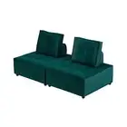 Foret 2pc Armless Seat Modular Extension Lounge Couch Velvet Fabrics Sofa Green