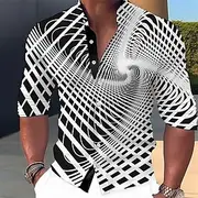 Men's Optical Illusion Geometric Pattern Shirt Button Up Shirt Long Sleeve Fashion Streetwear Designer Outdoor Casual Daily Summer Spring Fall Stand Collar Pri