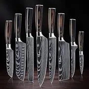 SENKEN 8-piece Premium Japanese Kitchen Knife Set with Laser Damascus Pattern - Imperial Collection - Ultra Sharp for Very Fast Cutting