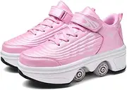 [CHLDDHC] Roller Skate Shoes Roller Skates Women 2in1 Multipurpose Shoes Shoes with Wheels Skateboarding Shoes Outdoor Sports Skating Travel Best Choice,Pink-EU37