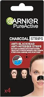 Garnier Pure Active Anti-Blackhead Charcoal Nose Strips for Clear and Unclogged Pores - Blackhead Remover for Use on Nose, Forehead and Chin X4