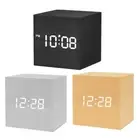 Wooden LED Bedside Clock Voice Control Bedroom Table Clock for Home Decoration