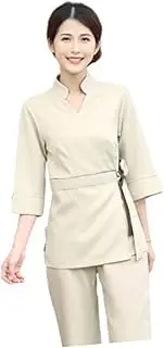 [BESTYASH] Two- Costume for Work Ladies Suits Pants Suit Beauty Beautician Work Dress for Women Scrub Tops for Women Outfit Salon Nursing Dress Woman Ladies Tops Smock Beige