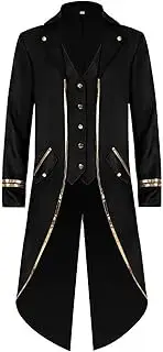 [CJHDYM] Men's Tuxedo Jacket Medieval Vintage Blazer Coat Evening Party Gown Long Sleeves Back Split Mid Length Suit Tops