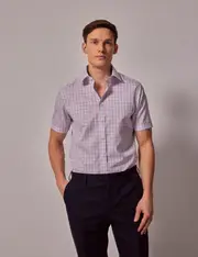 Hawes & Curtis Non-Iron Pink & Blue Check Slim Short Sleeve Shirt Size: Small