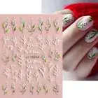 Cherry Blossom Decals White Sliders Acrylic 5D Elegant Nail Stickers Embossed