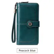 Blue Women Leather Zipper Wallet Lady Long Purse Card Holder Coin Case Handbag Clutch