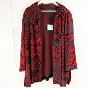 Ming Wang Ruched Collar Knit Jacket Red Black Grey Plus Size 3X NWT