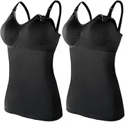 [ZESLIV] Women's Nursing Tops, Tank Top, Undershirt with Integrated Bra, Seamless Nursing Bra for Pregnancy, Without Underwire, Maternity Tops, Pack of 2, Black, XL