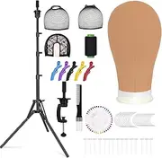 Beauty Star [ 63inch Tall ] Wig Stand Tripod with 22 inch Canvas Mannequin Head, Block Wig Head Holder Set Included Wig Caps for Multiple Wigs, Perfect Wig Making kit
