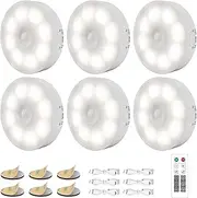 Electight 6 Pack Under Cabinet Lights [with Remote], 16 LEDs Rechargeable Motion Sensor Light Puck Light, 3 Color Temps Dimmable 3000-6000K, Cordless Closet Lights for Cabinet, Closet, Kitchen, Stairs