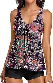 [Generic] Bath Suit Cover Ups Womens Swimsuit Two Piece Bathing Suits Floral Print Tank Top with Boyshorts Swimming Suits Bathing Suits Cover Ups for Women Pants