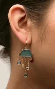 [Grainne Morton] 18K Gold Plated Silver and Mixed Materials Cloud and Rain Chain Drop Earrings