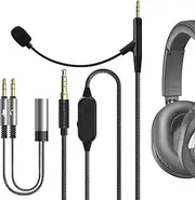 Geekria Boom Mic Headphones Cable Compatible with ATH M70X M60X M50X, 2.5mm Jack Nylon Braided Replacement Cord with Boom Microphone and Volume/Mute Control for Gaming & Meeting (5.6 ft)