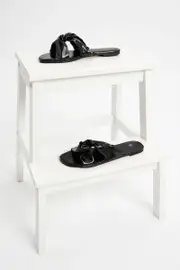 Black Woven Faux Leather Flat Slides - Size 7, Women's Trial Accs