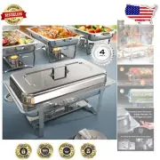 Premium 9QT Chafing Dish Buffet Set - 4 Mirror Polished Trays with Safety Design