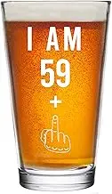 59 + One Middle Finger 60th Birthday Gifts for Men Women Beer Glass – Funny 60 Year Old Presents - 16 oz Pint Glasses Party Decorations Supplies - Craft Beers Gift Ideas for Dad Mom Husband Wife 60 th