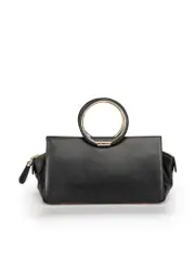 Black Leather Circular Top-Handle Satchel