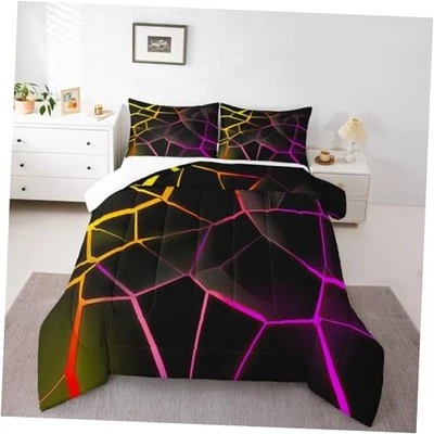 Geometric Honeycomb Comforter Set Red Stereoscopic Hexagon Full Multi 05