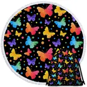 Pastel Butterflies Pattern Round Beach Towel
