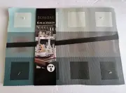 New Bombay Woven Placemats Basket Weave Washable Vinyl Blue/Teal Gray Set of 6