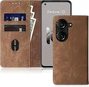 [SnkJYi] for Zenfone 10 / Zenfone 9 Flip Wallet case asus zenfone 10/9 Phone Folio Wallet Case RFID Blocking Phone Cover (Brown)