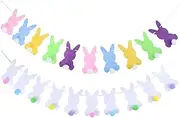 Bunting Flags 2 Sets Rabbit Pompon Rabbit Shape Easter Felt Flag Decorative Garland Bunting for Easter Party Decorations Bunting