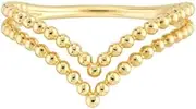 [JewelryWeb] 14k Yellow Gold Double Beaded Wire V Ring Jewelry for Women - Ring Size Options: 6 7 8