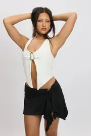 White Halter Neck Top Metal Buckle - Size 16XL, Women's Top