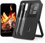 Wireless Bluetooth Smart Meat Thermometer: Standalone Base, Smart Thermometer with LCD Display, IP67 Waterproof Dual Probes, Smart APP Alert Perfect for BBQ, Grill, Oven, Smoker, Rotisserie and More