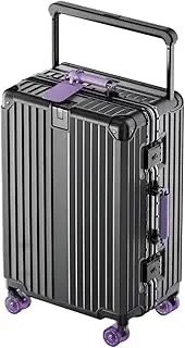 [GGQAAA] Checked Luggage Aluminum Frame Composite PC Material Suitcase Sets with TSA Luggage Lock Silent Injection and Washable Skating Wheels Lightweight(Black+Purple Wheels, 28inch)