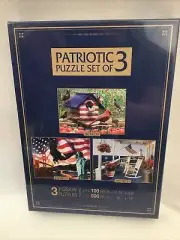 Set Of 3 Patriotic Puzzles 2x 500pc 1x 100pc Puzzles American Flag NEW SEALED