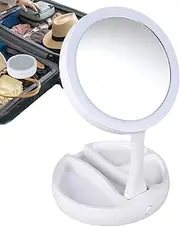 Magnifying Mirror with Light - Double Sided 10X Magnifying Lighted Vanity Tabletop Mirror,Foldable Desk Accessories for Her Women Girls